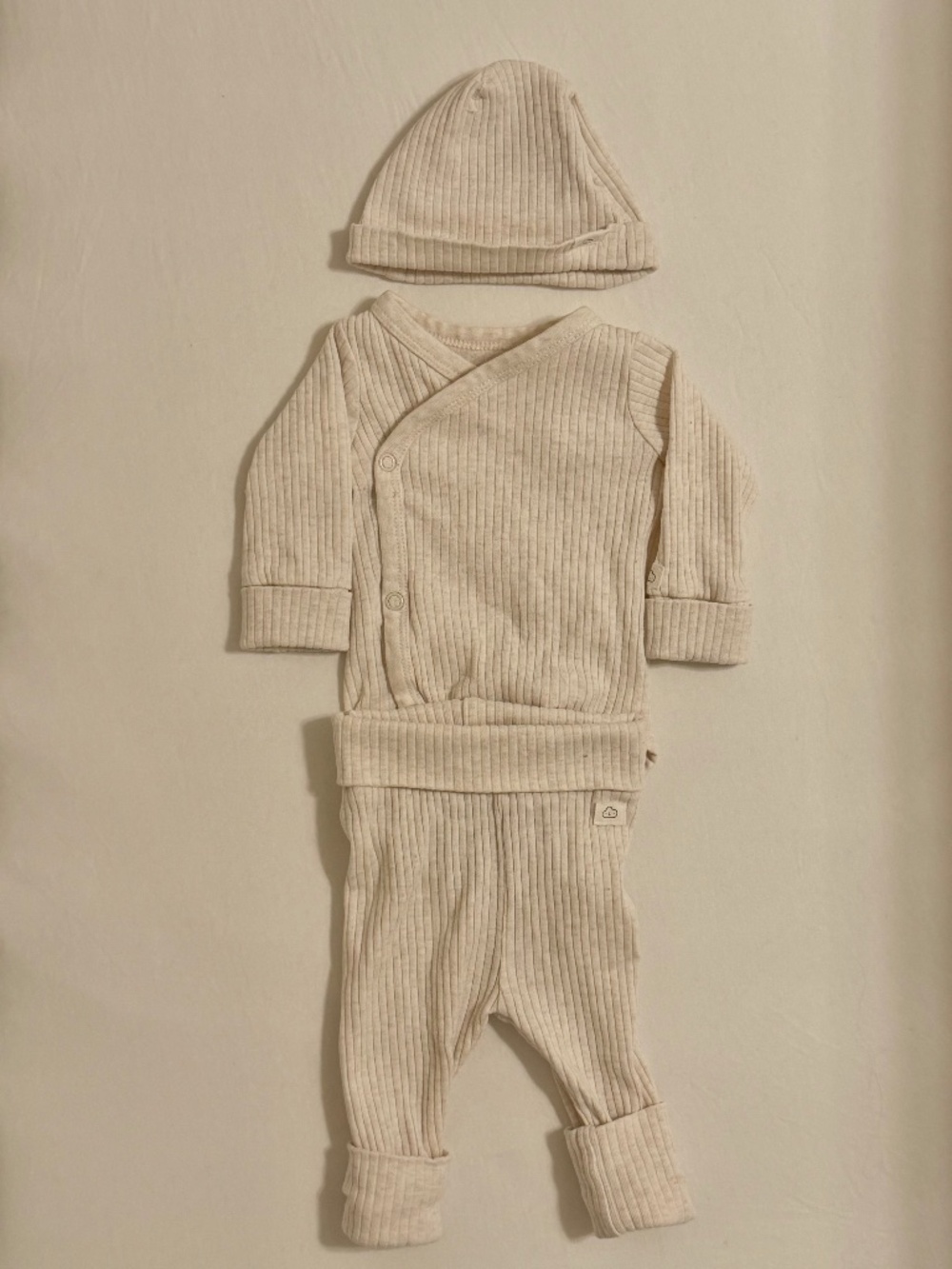 H&M Newborn Organic Cotton Cream Ribbed Baby Matching Set